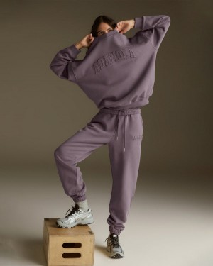 Adanola Distressed Varsity Sweatpants Fioletowe | SN-ADA56530