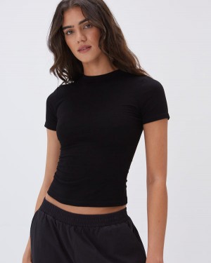 Adanola Krótkie Sleeve Top Czarne | SN-ADA56474
