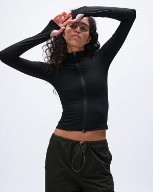 Adanola Long Sleeve Zip Up Top Czarne | SN-ADA56463