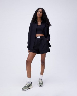 Adanola Poplin Bokser Shorts Czarne | SN-ADA56599
