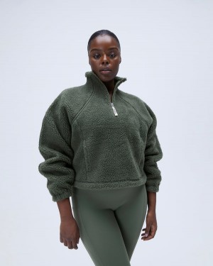 Adanola Quarter Zip Fleece Khaki Zielone | SN-ADA56671