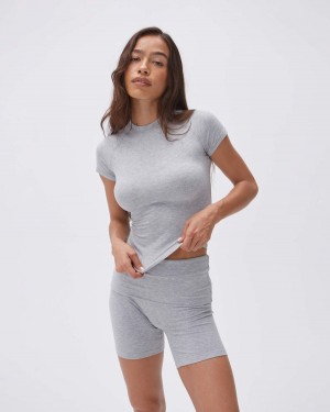 Adanola Rib Fold Over Crop Shorts Szare | SN-ADA56626