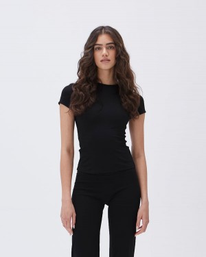 Adanola Ultimate Krótkie Sleeve Longline Top Czarne | SN-ADA56479