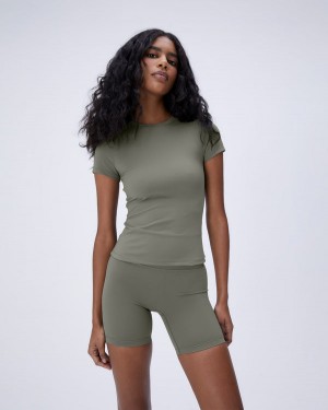 Adanola Ultimate Krótkie Sleeve Longline Top Oliwkowe Zielone | SN-ADA56480