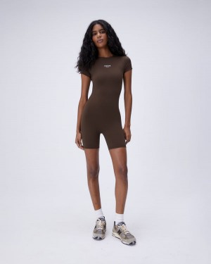 Adanola Ultimate Krótkie Sleeve Romper Brązowe | SN-ADA56636