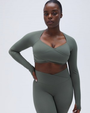 Adanola Ultimate Long Sleeve Wrap Top Khaki Zielone | SN-ADA56487