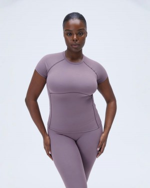 Adanola Ultimate Seam Detail Krótkie Sleeve Top Fioletowe | SN-ADA56502