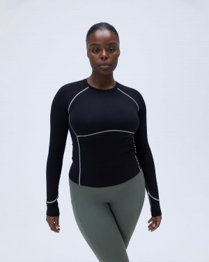 Adanola Ultimate Seam Detail Long Sleeve Top Czarne Szare | SN-ADA56503