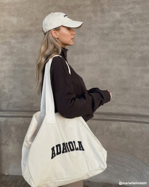 Adanola Varsity Tote Bag Kremowe Czarne | SN-ADA56676
