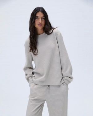 Adanola Waffle Long Sleeve T-shirt Szare | SN-ADA56500