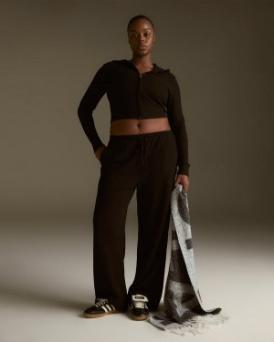 Adanola Waffle Prosty Leg Lounge Pants Czarne | SN-ADA56663