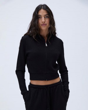 Adanola Waffle Zip Up Hoodie Czarne | SN-ADA56525