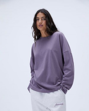 Adanola Washed Long Sleeve Boxy T-shirt Fioletowe | SN-ADA56504